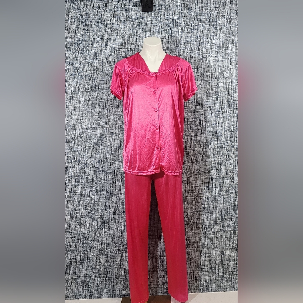 Elegant Pink Satin Pajama Set
